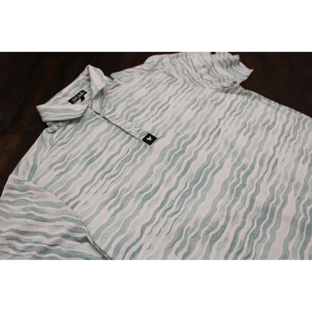 Bad Birdie Golf Polo Shirt Mens Medium Green Wave Stripe Performance Stretch - Picture 1 of 9